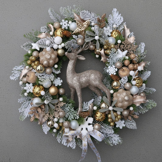 Golden Winter Deer Wreath