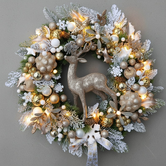 Golden Winter Deer Wreath