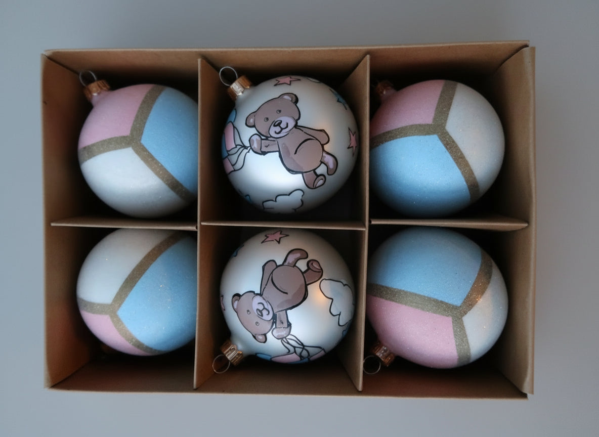 Weihnachtskugel - Set mit Teddybär [6 Stück x 8 cm]