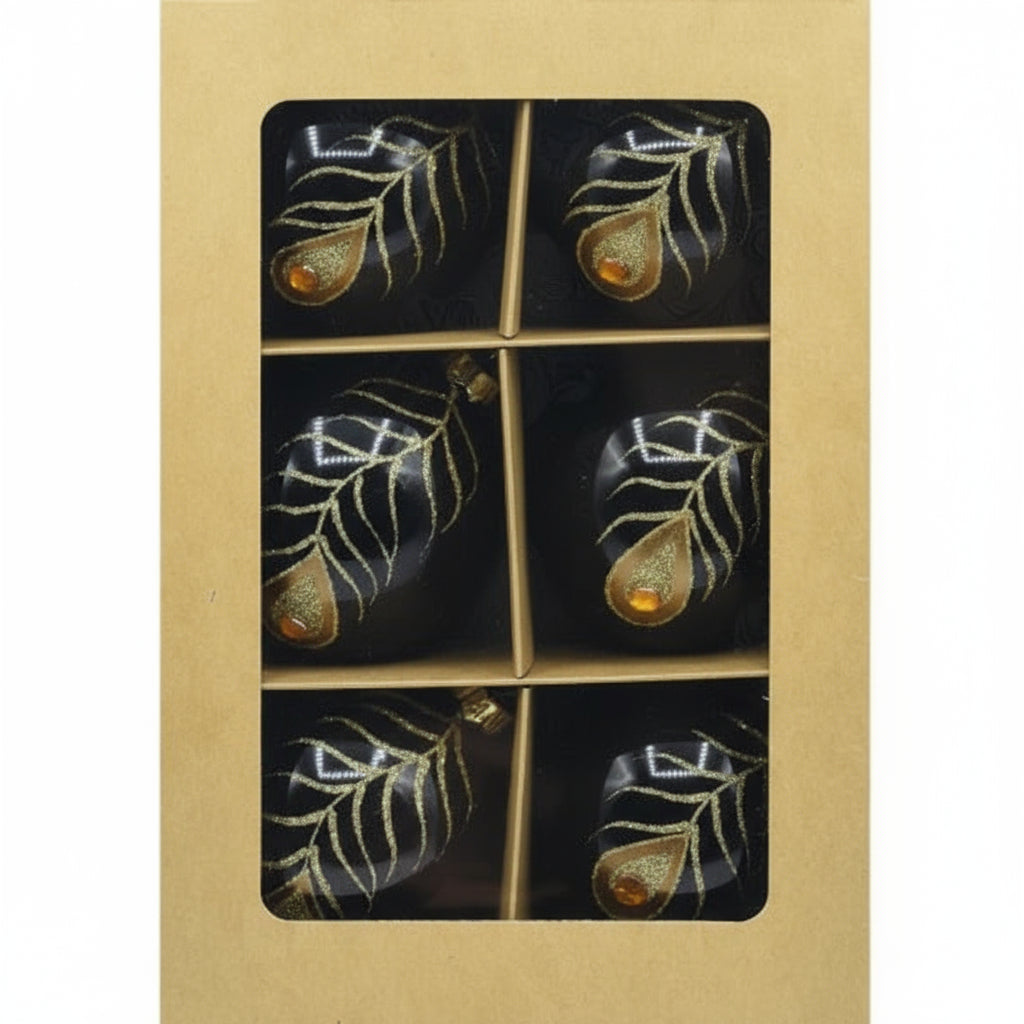 Weihnachtskugel - Mitternachtsfeder-Glamour [6 Stück x 8 cm]